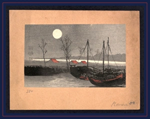 Tsuki ni tomari fune, Sailboats moored under the moon., Uehara, Konen, 1878-1940 Tsuki ni tomari fune, Sailboats moored under the moon., Uehara, Konen, 1878-1940