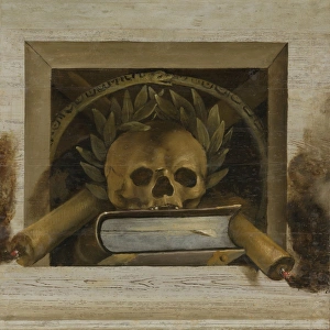 Vanitas Still Life with Scull with Laurel Wreath and two Burning Candles, Jacob van Vanitas Still Life with Scull with Laurel Wreath and two Burning Candles, Jacob van