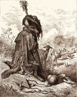 Romanticism Colour Engraving Prints: The Wolf Turned Shepherd, by Gustave Dore, 1832 - 1883, French