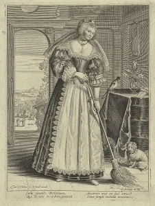 Woman with broom in an interior, Theodor Matham, C Woman with broom in an interior, Theodor Matham, C