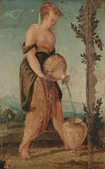 Woman Water Jug Standing woman bare breasts pouring water Woman Water Jug Standing woman bare breasts pouring water
