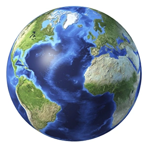 3D rendering of planet Earth centered on Atlantic Ocean 3D rendering of planet Earth centered on Atlantic Ocean
