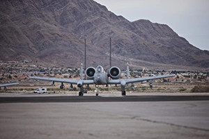 An A-10 Thunderbolt taxis to the runway at Nellis Air Force Base, Nevada An A-10 Thunderbolt taxis to the runway at Nellis Air Force Base, Nevada