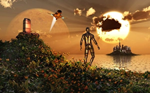 Artificial Intelligence Artwork Prints: An advanced civilization on the surface of an alien exoplanet