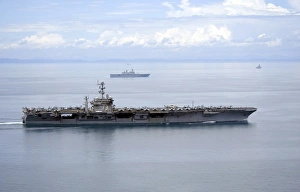 The aircraft carrier USS George Washington underway in the Yellow Sea The aircraft carrier USS George Washington underway in the Yellow Sea