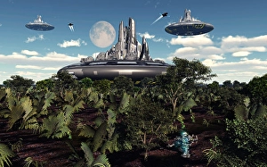 Space Exploration Artwork Prints: Anti-gravity cities of the future