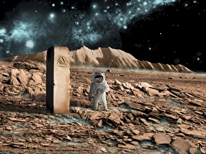 Astronaut on an alien world discovers an artifact that indicates past intelligent life Astronaut on an alien world discovers an artifact that indicates past intelligent life