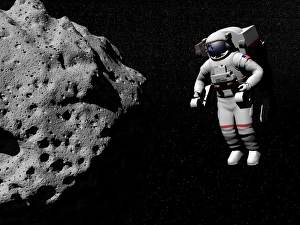 Astronaut exploring an asteroid in outer space Astronaut exploring an asteroid in outer space