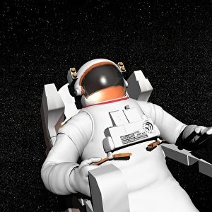 Astronaut floating alone in the dark space surrounded with stars Astronaut floating alone in the dark space surrounded with stars