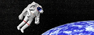 Astronaut floating in outer space above planet Earth Astronaut floating in outer space above planet Earth