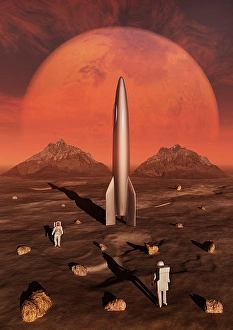 Mars Exploration Prints: Astronauts exploring the moon of planet Mars