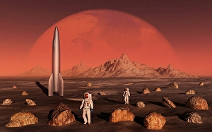 Mars Exploration Prints: Astronauts exploring the moon of planet Mars