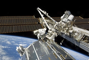 Astronauts perform a series of tasks on the exterior of the International Space Station Astronauts perform a series of tasks on the exterior of the International Space Station
