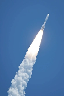 An Atlast V rocket carrying the Juno spacecraft during a midday launch An Atlast V rocket carrying the Juno spacecraft during a midday launch