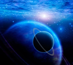 Space Science Illustration Prints: Atmosphere and planets in open space