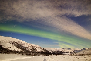 Aurora borealis with moonlight over Ogilvie Mountains, Canada Aurora borealis with moonlight over Ogilvie Mountains, Canada