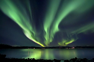 Aurora Borealis over Tjeldsundet in Troms County, Norway Aurora Borealis over Tjeldsundet in Troms County, Norway