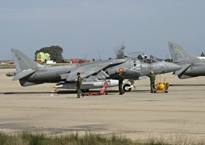 An AV-8B Harrier II of the Spanish Navy preparing for a mission An AV-8B Harrier II of the Spanish Navy preparing for a mission