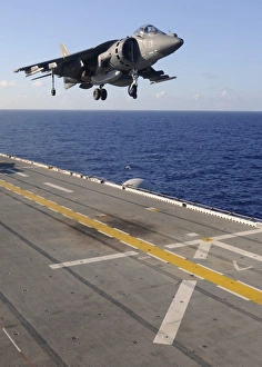 An AV-8B Harrier jet prepares to land on the flight deck of USS Essex An AV-8B Harrier jet prepares to land on the flight deck of USS Essex
