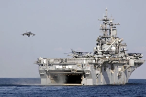An AV-8B Harrier prepares to land on board amphibious assault ship USS Essex An AV-8B Harrier prepares to land on board amphibious assault ship USS Essex
