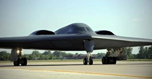 A B-2 Spirit taxis onto the flightline at Whiteman Air Force Base, Missouri A B-2 Spirit taxis onto the flightline at Whiteman Air Force Base, Missouri