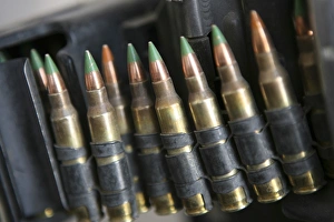 Belted bullets for an M-249 squad automatic weapon Belted bullets for an M-249 squad automatic weapon