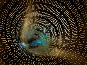 Digital Data Transmission Prints: Binary code tunnel of network or internet