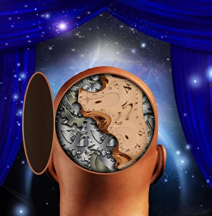 Cerebrum Illustration Prints: Clock works mind