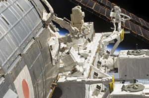 Close-up view of components of the International Space Station Close-up view of components of the International Space Station