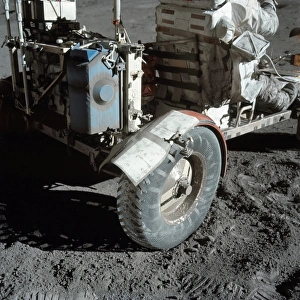 A close-up view of the lunar roving vehicle during Apollo 17 EVA A close-up view of the lunar roving vehicle during Apollo 17 EVA