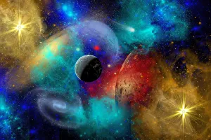 A colorful part of our galaxy featuring planets, galaxies and nebulae A colorful part of our galaxy featuring planets, galaxies and nebulae