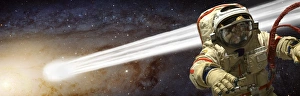 A comet passes by an astronaut in deep space A comet passes by an astronaut in deep space