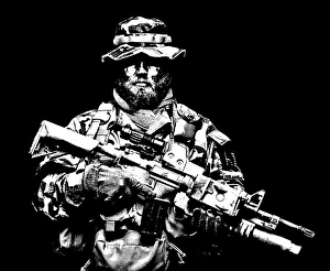 Military Uniform Photos Prints: Commando soldier in battle uniform