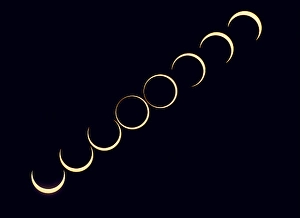 Annular Solar Eclipse Prints: A composite that showing the sequence around mid-eclipse of the October 14