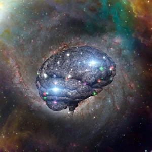 Brain Anatomy Illustration Prints: Cosmic Brain in vivid space