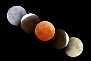Full Moon Photography Prints: Digital composite of total lunar eclipse