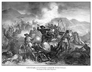 Digitally restored vintage military print featuring The Battle of Little Bighorn Digitally restored vintage military print featuring The Battle of Little Bighorn