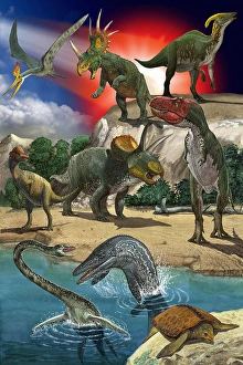 Paleozoology Artwork Prints: Dinosaur scene