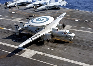 An E-2C Hawkeye lands on the flight deck of USS Enterprise An E-2C Hawkeye lands on the flight deck of USS Enterprise