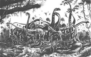 Cretaceous Period Artwork Prints: Evolution of sauropods, graphite sketch