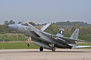 An F-15A Baz of the Israeli Air Force landing at Tel-Nof Air Force Base An F-15A Baz of the Israeli Air Force landing at Tel-Nof Air Force Base