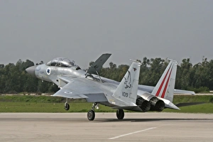 An F-15B Baz of the Israeli Air Force landing at Tel-Nof Air Force Base An F-15B Baz of the Israeli Air Force landing at Tel-Nof Air Force Base
