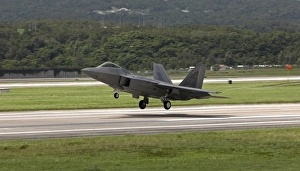 An F-22 Raptor takes off on a training mission from Kadena Air Base An F-22 Raptor takes off on a training mission from Kadena Air Base