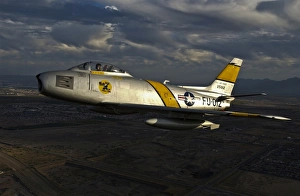An F-86F Sabre in flight near Glendale, California An F-86F Sabre in flight near Glendale, California