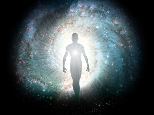 Space Art Illustration Prints: Figure emerges from the comos