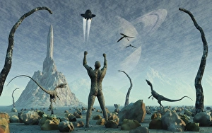 The first man, Adam, greets the return of his creators in a prehistoric Garden of Eden The first man, Adam, greets the return of his creators in a prehistoric Garden of Eden