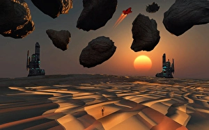 Futuristic Space Art Prints: Futuristic technology, mining an asteroid field