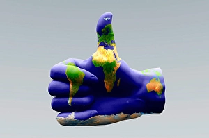 Copy Space Backgrounds Prints: Global Thumbs Up. 3D rendering