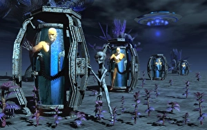 Grey Aliens awaking humanoid clones in bio-transport containers Grey Aliens awaking humanoid clones in bio-transport containers