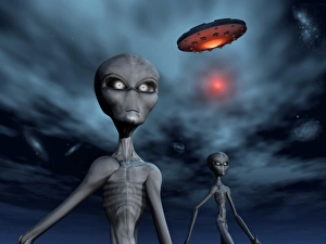 Grey Aliens and their flying saucer, visiting Earth Grey Aliens and their flying saucer, visiting Earth